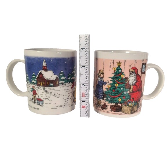 Vintage Christmas Coffee Mug Classic Victorian Santa Claus Winter Scene Set Of 2 - Picture 6 of 6